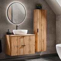 Lomadox - Badmöbel Set Wotaneiche mit Rillenoptik ADELAIDE-56 LED-Spiegel & Waschtisch mit Keramikbecken, Hochschrank von LOMADOX