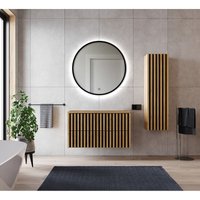 Lomadox - Badmöbel Set in Eiche Nb. mit Lamellenfronten LUCCA-107 LED-Spiegel, 100 cm Waschbeckenunterschrank, Hochschrank, b/h/t: ca. 155/200/45,5 cm von LOMADOX