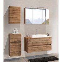 Lomadox - Badmöbel Set in Wotan Eiche Nb. PESARO-03 led Spiegelschrank und Keramik Waschbecken, b/h/t: ca. 160/200/48 cm von LOMADOX