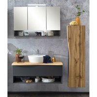 Lomadox - Badmöbel Set in anthrazit mit Wotan Eiche Nb. in Baumkantenoptik KAHLA-03 Spiegelschrank inkl. led Beleuchtung, b/h/t: ca 158,5/200/52 cm von LOMADOX