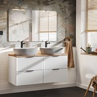 Lomadox - Badmöbel Set matt weiß gerillt ADELAIDE-56-WHITE LED-Spiegel,120 cm Doppel Waschtisch mit Keramikbecken von LOMADOX