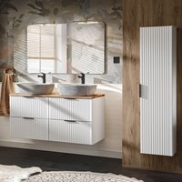 Lomadox - Badmöbel Set matt weiß gerillt ADELAIDE-56-WHITE LED-Spiegel,120 cm Waschtisch mit Keramikbecken, Hochschrank von LOMADOX