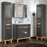 Badmöbel Set mit 80cm Waschtisch & Spiegelschrank SOLNA-56 in Hochglanz grau mit Eiche, b/h/t ca.: 180/200/46 cm - grau von LOMADOX