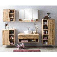 Lomadox - Badmöbel Set mit Aufsatzwaschbecken und led Spiegelschrank KAHLA-03 in Wotan Eiche Nb. mit Baumkantenoptik, b/h/t: ca. 261/200/52 cm von LOMADOX