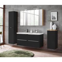 Lomadox - Badmöbel Set mit Doppel-Keramik-Waschtisch und 2 Spiegelschränken TOSKANA-BLACK-56 seidenmatt anthrazit/Wotaneiche BxHxT ca. 230/190/46cm von LOMADOX