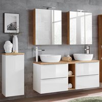 Lomadox - Badmöbel Set mit Doppel-Waschtisch inkl. 2 Keramik-Aufsatzbecken TOSKANA-56 Hochglanz weiß/Wotaneiche BxHxT ca. 195/190/46cm von LOMADOX