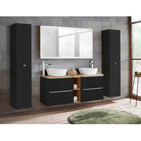 Lomadox - Badmöbel Set mit Doppel-Waschtisch inkl. 2 Keramik-Aufsatzbecken TOSKANA-BLACK-56 seidenmatt anthrazit, mit LED-Spiegel, BxHxT ca. von LOMADOX