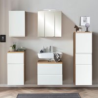 Lomadox - Badmöbel Set mit Midischrank, stehend oder hängend, in Wotan Eiche Nb. mit weiß matt, VASTO-03-WHITE, b/h/t ca. 170/200/35 cm von LOMADOX