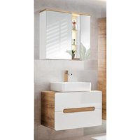 Lomadox - Badmöbel Waschplatz Set LUTON-56 Hochglanz weiß, Wotan Eiche Nb. mit Keramik-Waschtisch und LED-Spiegelschrank, b/h/t ca. 80/195/46 cm von LOMADOX
