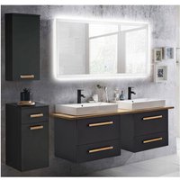 Lomadox - Badmöbel Waschplatz Set mit Doppel-Waschtisch DABO-04 in anthrazit mit Landhaus Eiche, b/h/t 210/200/50 cm von LOMADOX