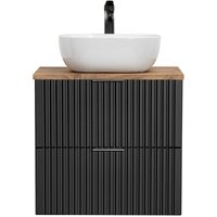 Badmöbel Waschtisch Set Unterschrank ADELAIDE-56-BLACK matt schwarz gerillt mit Wotan Eiche Nb., 42cm Keramik-Waschbecken, 2 Softclose-Schubkästen, Badmöbel Waschtisch Set Unterschrank ADELAIDE-56-BLACK matt schwarz gerillt mit Wotan Eiche Nb., 42cm Keramik-Waschbecken, 2 Softclose-Schubkästen, von LOMADOX