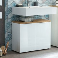 Lomadox - Badmöbel Waschtisch-Unterschrank mit Glasfront LUBLIN-01 weiß mit Navarra Eiche BxHxT ca. 70x58x34cm von LOMADOX