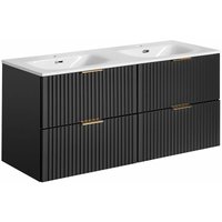 Lomadox - Badmöbel Waschtisch mit Unterschrank Set 120cm ADELAIDE-56-BLACK, matt schwarz gerillt, 2 Keramik Doppel-Waschbecken, 4 von LOMADOX