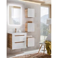 Lomadox - Badmöbelset Hochglanz weiß mit Wotan Eiche Nb. LUTON-56 mit 61 cm KeramikWaschtisch & LED-Spiegel, b/h/t ca. 110/200/46 cm von LOMADOX