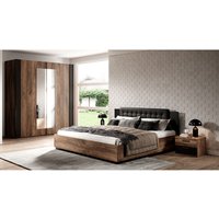 Lomadox - Bett mit Lattenrost, Liegefläche 160 x 200 cm und Kleiderschrank SOLMS-83 in Flagstaf Eiche dunkel Nb. und kupferrot, kombiniert mit schwarz von LOMADOX