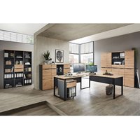 Lomadox - Büromöbel Set 11-teilig MANRESA-36 mit Winkelschreibtisch in graphit und Eiche von LOMADOX