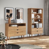 Lomadox - Büromöbel Set 2-teilig Kommode und Regal Eiche massiv SIENA-163 von LOMADOX