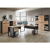 Lomadox - Büromöbel Set 8-teilig MANRESA-36 mit Winkelschreibtisch in graphit und Eiche von LOMADOX