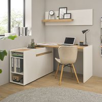 Büromöbel Set weiß mit Eiche CRISP-61 modern 4-teilig mit Schreibtisch - weiß von LOMADOX