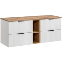 Lomadox - Doppelwaschtisch-Unterschrank 140cm in weiß mit Eiche Nb., gerillte Front, ADELAIDE-56-WHITE von LOMADOX