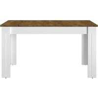Esszimmer Esstisch ausziehbar in weiß matt mit Lefkas Eiche Nb. LEESTON-131 im zeitlosen Landhaus Design, b/h/t: ca. 140/77/82 cm von LOMADOX