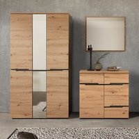 Garderoben Set modern in Artisan Eiche Nb. mit Graphit MANRESA-36 Garderobenschrank, Spiegel, Kommode von LOMADOX