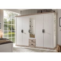 Großer Kleiderschrank Landhausstil FERNA-61 in Pinie weiß Nb. mit Absetzungen in Pinie dunkel Nb., b/h/t: ca. 265/201/60 cm von LOMADOX