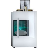 Lomadox - Highboard COLORADO-61 in weiß Hochglanz inkl. led mit Glaseinsatz Grauglas BxHxT: 90x140x37cm von LOMADOX