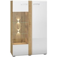 Lomadox - Highboard Vitrine Eiche Castello Nb. mit weiß Hochglanz AKRON-131 mdf Fronten mit filigraner Fräsung, b/h/t: ca. 92/143/42 cm Lomadox - Highboard Vitrine Eiche Castello Nb. mit weiß Hochglanz AKRON-131 mdf Fronten mit filigraner Fräsung, b/h/t: ca. 92/143/42 cm von LOMADOX