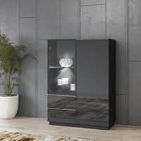 Highboard Vitrine schwarz HOOVER-83 mit Glasfronten und led Beleuchtung, b/h/t: ca. 100/136/48 cm - schwarz von LOMADOX