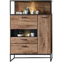 Lomadox - Highboard im Industrial look in Haveleiche Cognac mit graphit MINNEAPOLIS-55 inkl. LED-Beleuchtung, b/h/t ca: 99/151/38 cm Lomadox - Highboard im Industrial look in Haveleiche Cognac mit graphit MINNEAPOLIS-55 inkl. LED-Beleuchtung, b/h/t ca: 99/151/38 cm von LOMADOX