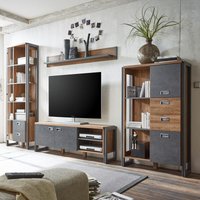 Lomadox - Industrial-Design Wohnwand DALLAS-61 mit Absetzungen in Matera Anthrazit und Dekor Stirling Oak Nb. b/h/t ca.: 340x202x35-39 cm von LOMADOX