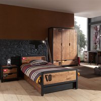 Lomadox - Jugendzimmer Set massiv CUSCO-12 Nachtkonsole, Einzelbett, Bettschublade, Schreibtisch und Kleiderschrank 3-trg., cognacfarbig, schwarz, b von LOMADOX