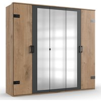Lomadox - Kleiderschrank Spiegeltüren Eiche mit graphit Industrial SUNDERLAND-43 von LOMADOX
