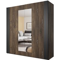 Lomadox - Kleiderschrank mit Schließdämpfung SOLMS-83 in Flagstaf Eiche dunkel Nb. mit silbernen Applikationen / schwarz, b/h/t: ca. 200/213/64 cm von LOMADOX