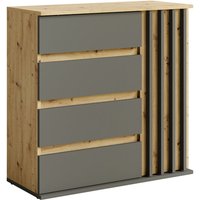 Kommode 80 cm breit in Eiche mit graphit Lamellen Design DAVIS-166 von LOMADOX