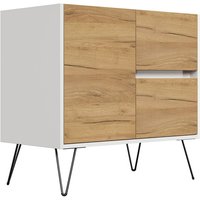 Lomadox - Kommode mit 79 cm Breite in weiß Hochglanz mit Eiche mit 1 Tür & 2 Schubladen - INDIANAPOLIS-02 Lomadox - Kommode mit 79 cm Breite in weiß Hochglanz mit Eiche mit 1 Tür & 2 Schubladen - INDIANAPOLIS-02 von LOMADOX