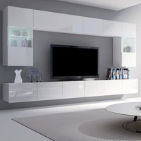 Moderne Wohnwand mit Beleuchtung in weiß Hochglanz CAIRNS-132, b/h/t ca. 300/200/43 cm - weiß von LOMADOX