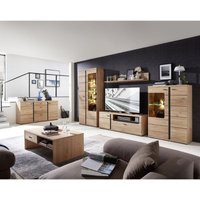 Modernes Wohnzimmer Set inkl. Sideboard und Couchtisch mit Esche Massivholzfronten und Beleuchtung STAVEN-36 mit Absetzungen in schwarz matt von LOMADOX