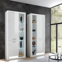 Modernes und zeitloses Design Vitrinen Set MAILAND-61 in Hochglanz weiß inkl. LED-Beleuchtung, b/h/t: 180/195/37cm von LOMADOX