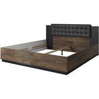 Schlafzimmer Doppelbett ohne Lattenrost, Liegefläche 160 x 200 cm SOLMS-83 in Flagstaf Eiche dunkel Nb. und silber, kombiniert mit schwarz, b/h/t: von LOMADOX