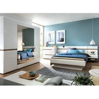 Schlafzimmer Komplett Set mit 160cm Bett und 4-türigem Kleiderschrank in weiß Hochglanz mit Trüffel Eiche Nb. LEGNICA-129 - weiß von LOMADOX