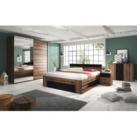 Lomadox - Schlafzimmer Möbel Set mit Doppelbett, Schwebetürenschrank, Kommode und 2 Nachttischen in Monastery Eiche Nb. mit schwarz BIRMINGHAM-83 Lomadox - Schlafzimmer Möbel Set mit Doppelbett, Schwebetürenschrank, Kommode und 2 Nachttischen in Monastery Eiche Nb. mit schwarz BIRMINGHAM-83 von LOMADOX
