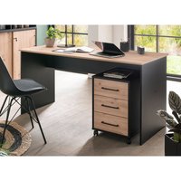 Schreibtisch Set 2-teilig ALNWICK-80 in schwarz mit Eiche von LOMADOX