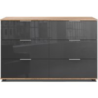 Schubkastenkommode 130cm in Eiche und graphit mit grauem Glas, STRATFORD-43 von LOMADOX
