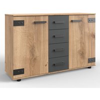 Lomadox - Sideboard 130cm Eiche mit graphit Industrial Design SUNDERLAND-43 von LOMADOX