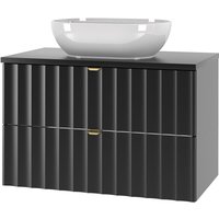 Waschbeckenunterschrank 80 cm breit inkl. Waschbecken in schwarz matt AVOLA-140 von LOMADOX