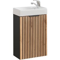 Waschbeckenunterschrank mit Waschbecken Gäste wc XANTEN-56 in anthrazit mit Eiche Nb. schwarz gerillt, b/h/t: ca. 41/66/22 cm von LOMADOX