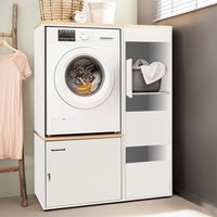 Lomadox - Waschmaschinenumbau mit Wäscheschrank und abschließbarem Putzmittelschrank Hauswirtschaftsraum weiß mit Eiche STOBY-80 von LOMADOX