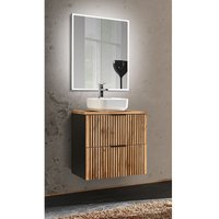 Lomadox - Waschplatz Set Gäste wc Waschtisch Unterschrank 60 cm Spiegel XANTEN-56 in anthrazit mit Eiche Nb. schwarz gerillt, b/h/t: 60,6/200/46,5 cm von LOMADOX